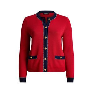 Lauren Ralph Lauren XL Red Navy Gold Button Cardigan Sweater Jacket Preppy
